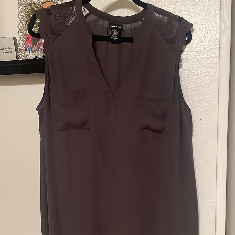 Torrid Women's Charcoal Lace Shoulder Top